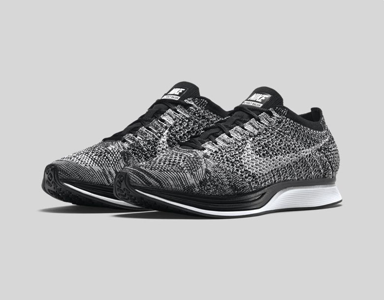 nike flyknit racer black white grey