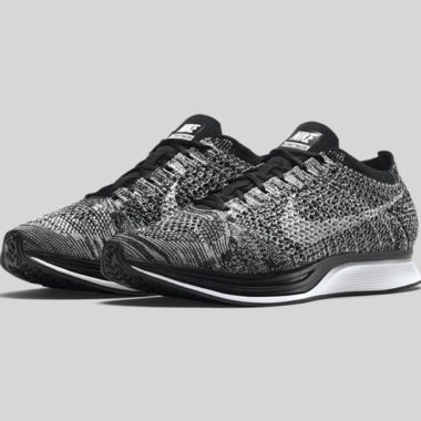 nike flyknit racer black white grey