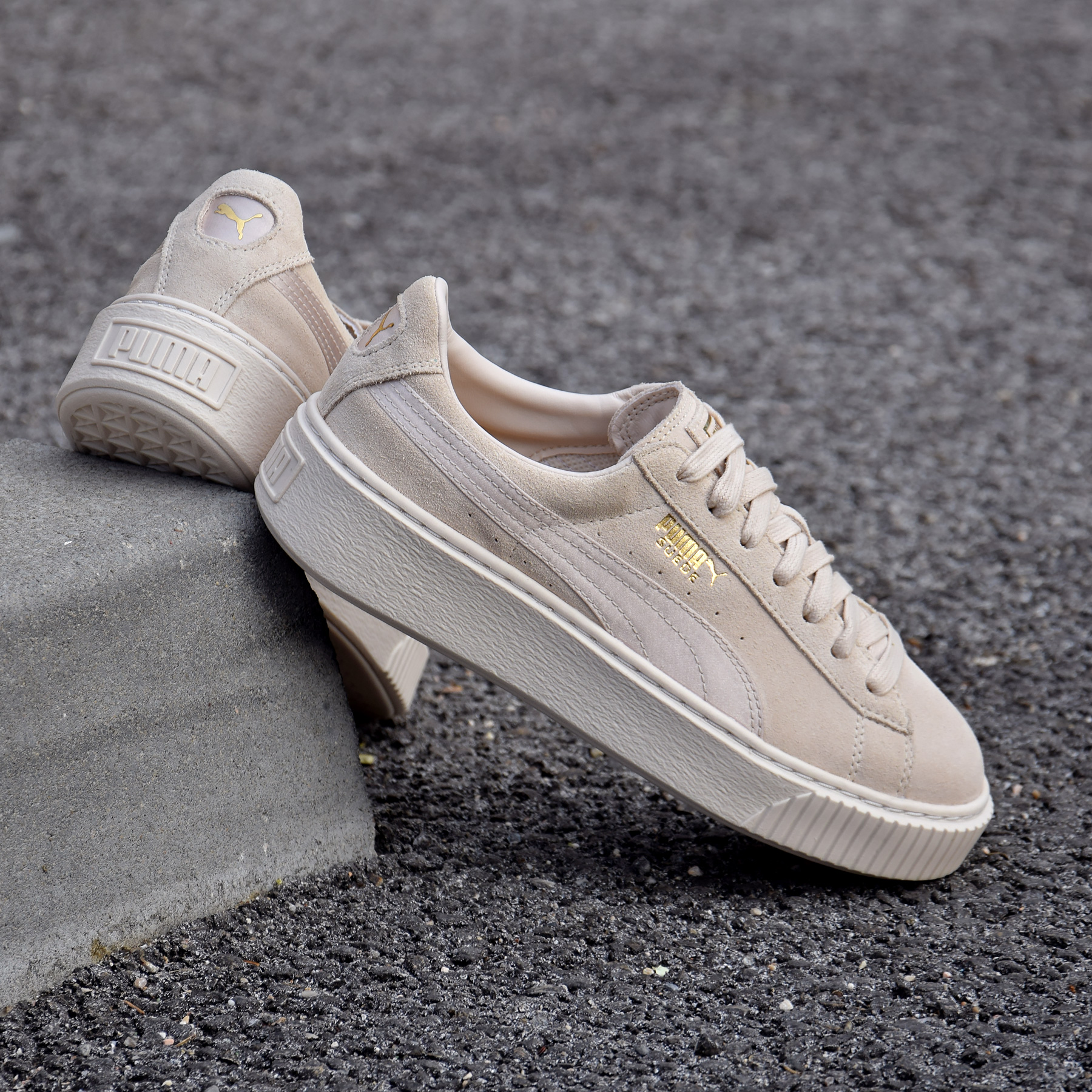 puma suede platform beige satin