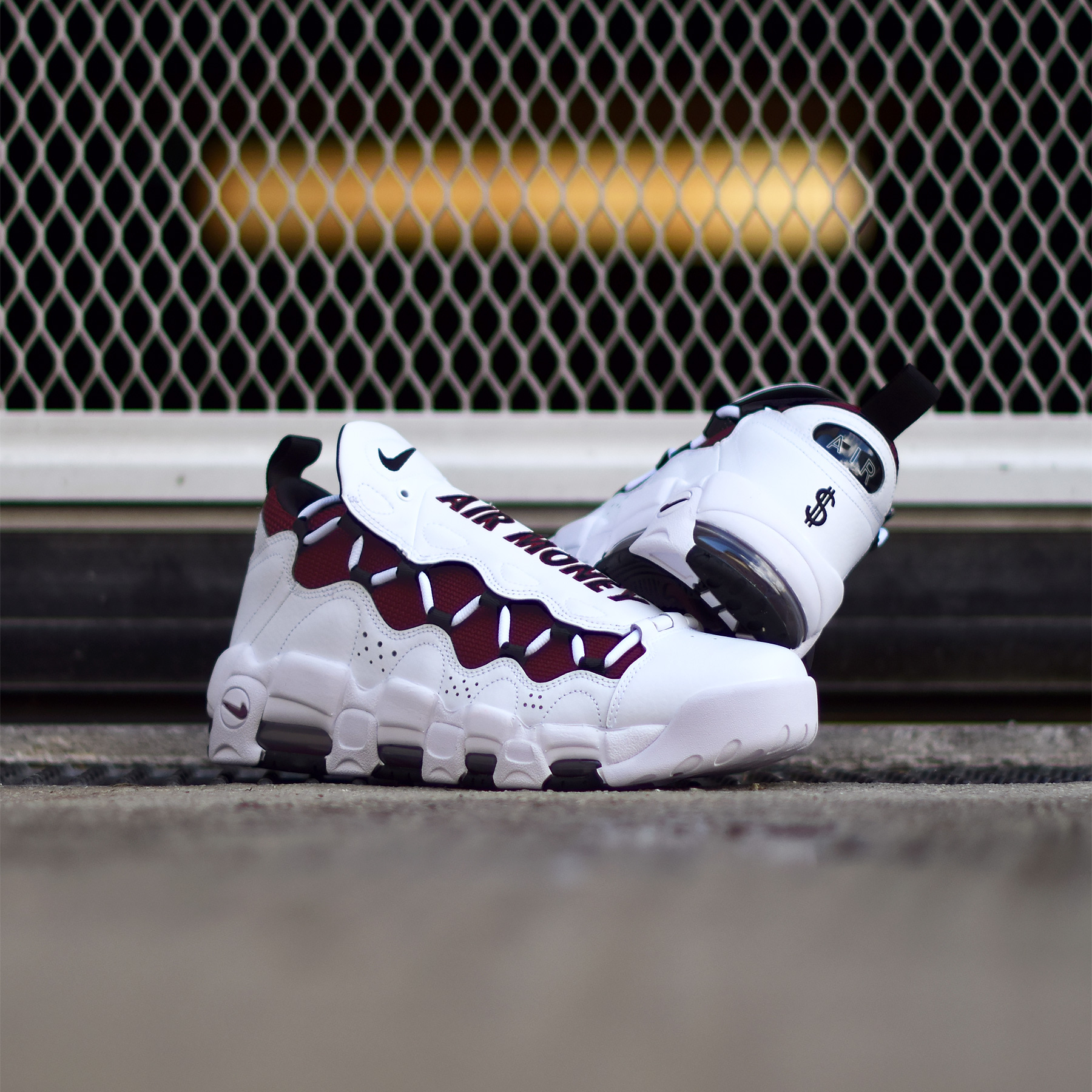 nike air more money white black university red